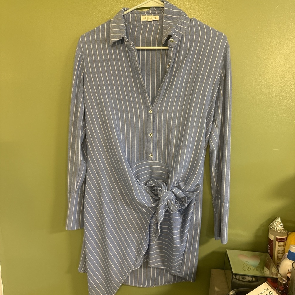 Socialite Gray Asymmetrical Button Down Shirt